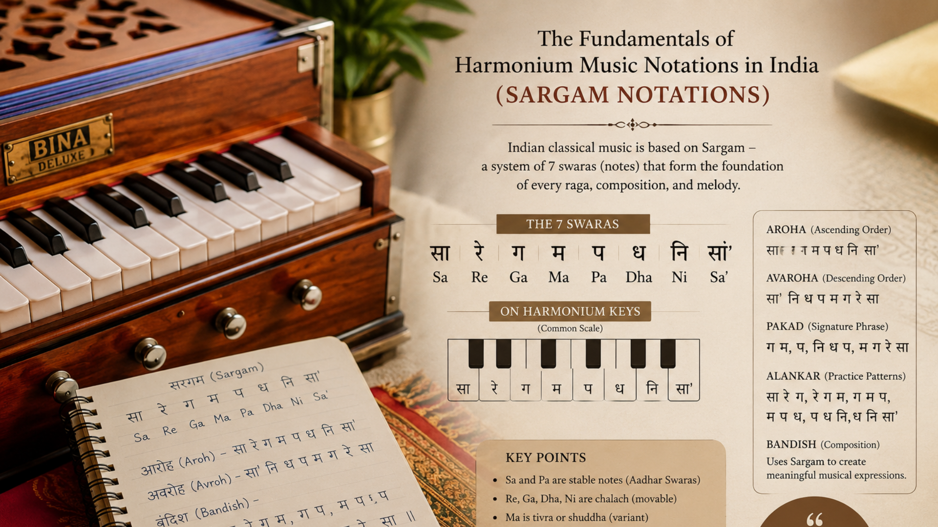 What Are the Fundamentals of Harmonium Music Notations in India (Sargam Notations)